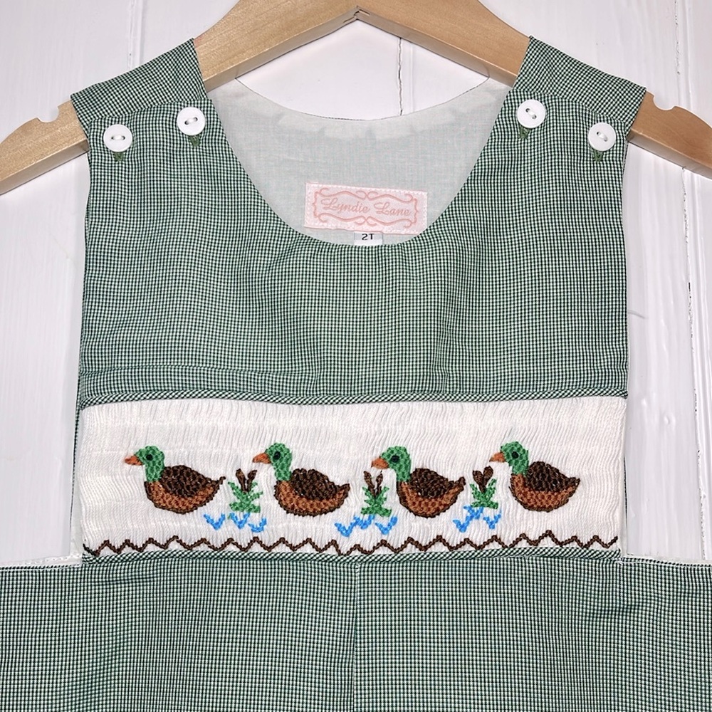 LYNDIE LANE NWOT Smocked Mallard Duck Longalls & Peter Pan Collar Shirt